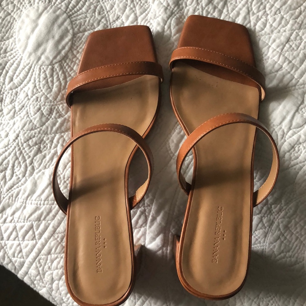 Beige block heels